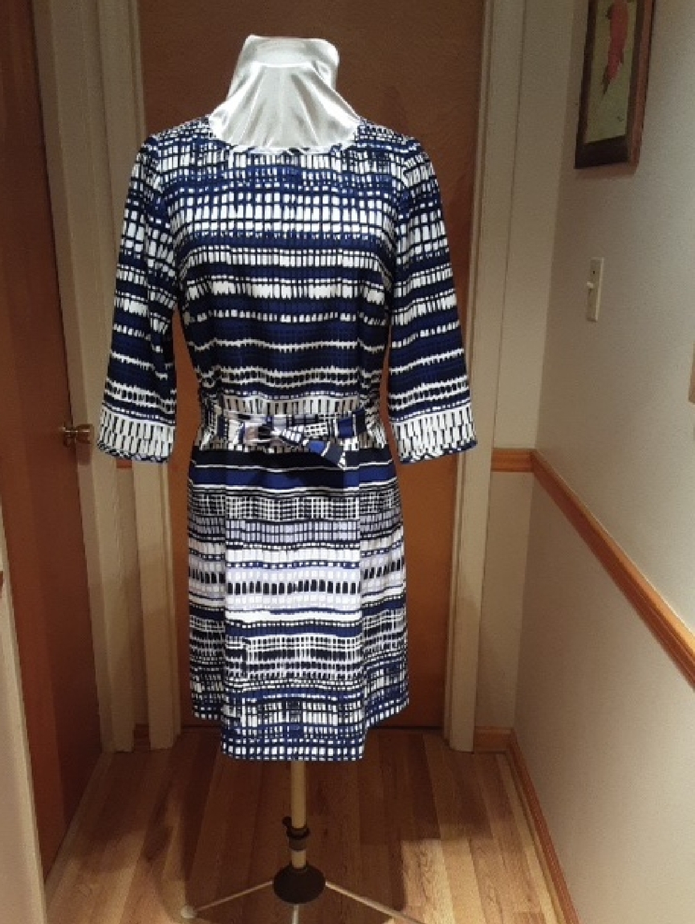 Alex Marie Black, Blue and White Printed Trim Dress